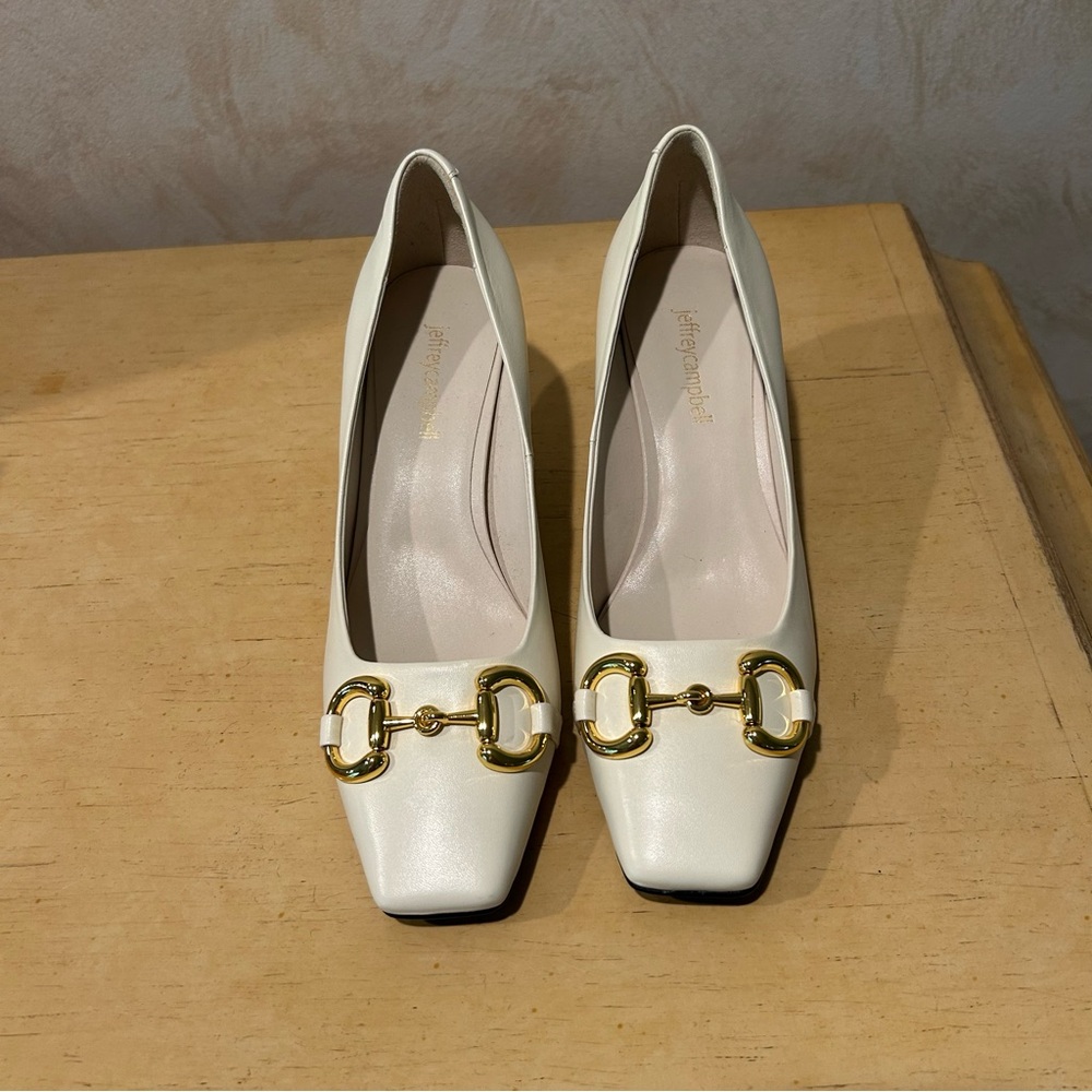 Jeffrey Campbell Cream Heels with Gold Accents